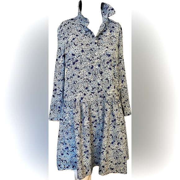 Tuckernuck Dresses & Skirts - Tuckernuck Floral Blue and White Long Sleeve Short Dress XXS